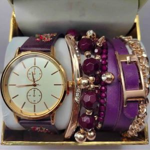 Jessica Carlyle Women's Burgundy Strap Watch & Bracelets Gift Set